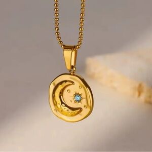 Gold MoonStar Pendant Necklace 18K Gold plated Solid Stainless Steel Waterproof